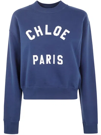 Chloé Cropped Round Neck Sweatshirt In Blue