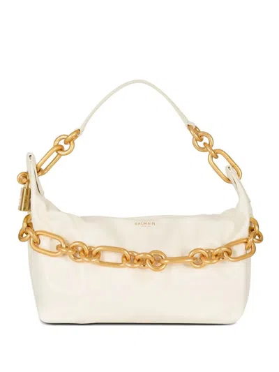 Balmain Medium Sync Bag In Calfskin Leather In White