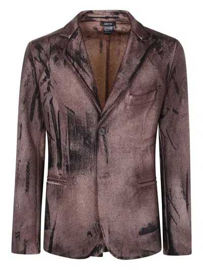 Avant Toi Felted Rever Jacket With Black Brush Strokes Effect In Brown