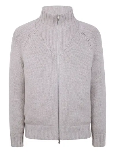 Brunello Cucinelli Ribbed Cashmere Sweater With Half Zip In Gray