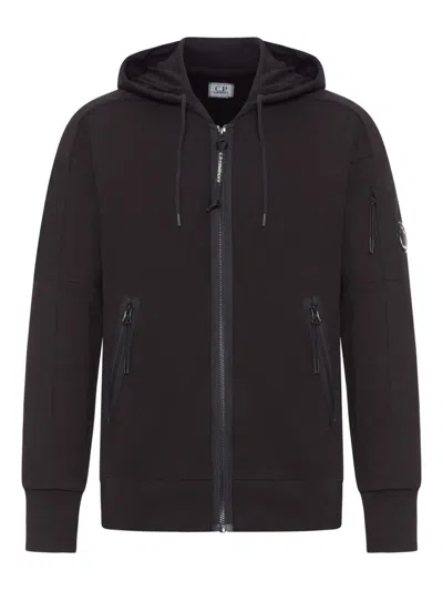 C.p. Company C. P. Company Sweatshirts Hooded Open In Diagonal Raised Fleece In Black