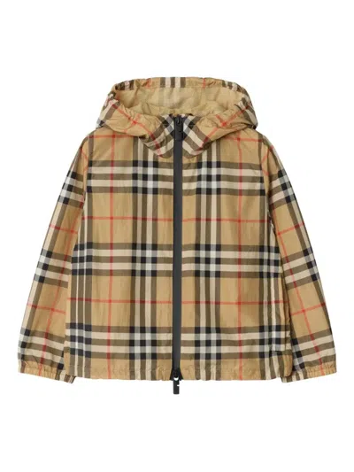 Burberry Check Hooded Jacket In Brown