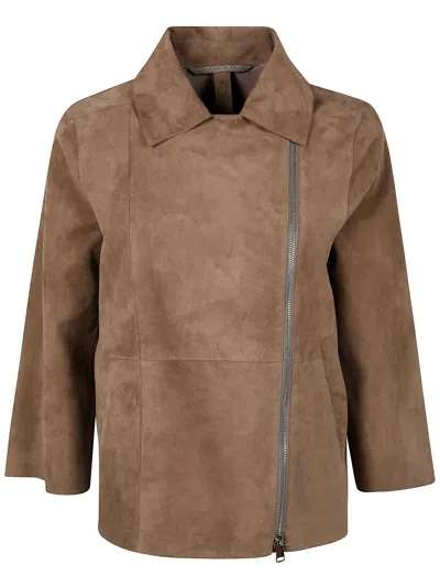 The Jackie Leathers Off-centre Zip Jacket In Neutral