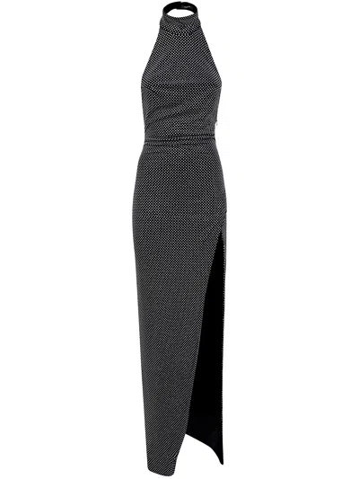 Balmain Long Velvet Halterneck Dress With Rhinestones In Black