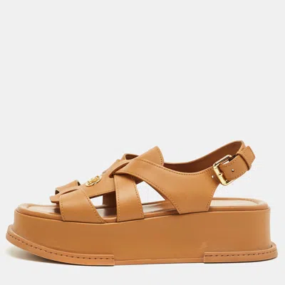 Pre-owned Louis Vuitton Tan Leather Maya Platform Sandals Size 39 In Brown