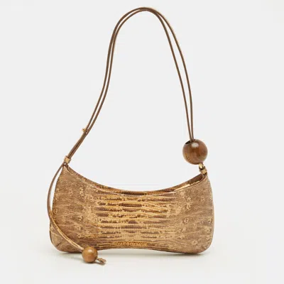 Pre-owned Jacquemus Beige Lizard Embossed Leather Le Bisou Perle Bag In Sand