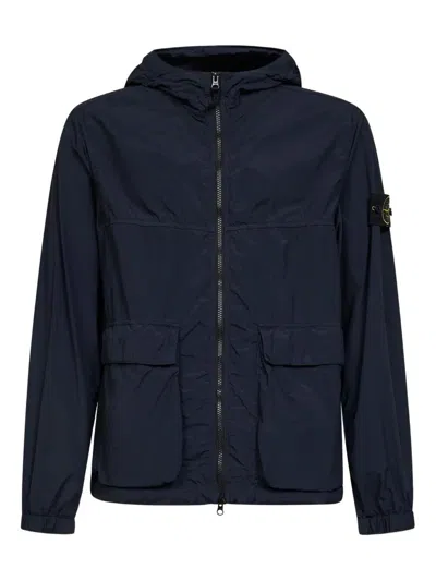 Stone Island Hooded Flap-pocket Jacket In Blue