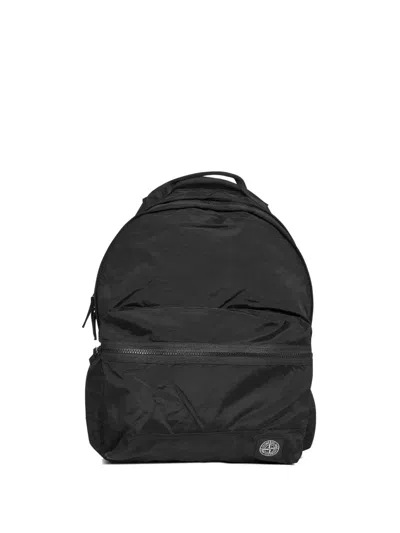 Stone Island Backpack Adjustable Straps Front Zip Pocket Top Handle In Black