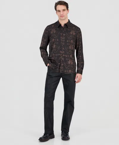Guess Men's Charm Heritage Scroll Long-sleeve Button-front Shirt In Brown