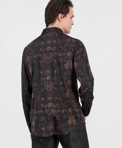 Guess Men's Charm Heritage Scroll Long-sleeve Button-front Shirt In Brown