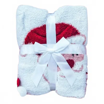 Prickly Pear Tx Santa Face Christmas Holiday Blanket In Pink In White