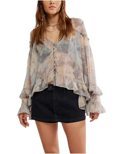 Free People Day Dreaming Blouse Top In Stone Combo In Gray