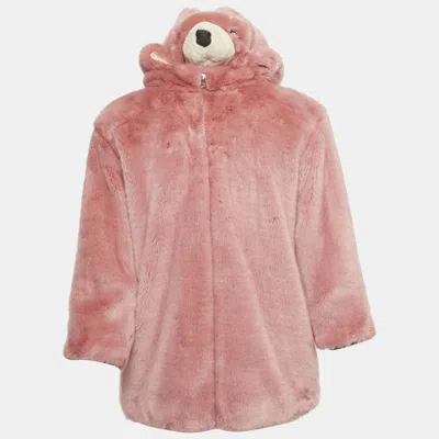 Pre-owned Dolce & Gabbana Pink Faux Fur Teddy Bear Hoodie 7/8 Years