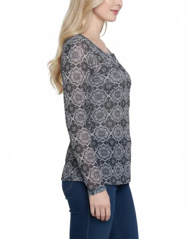 Ny Collection Plus Size Long Raglan Sleeve Mesh Top In Multi