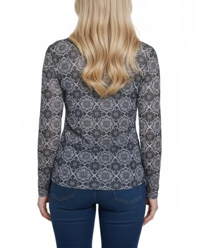 Ny Collection Plus Size Long Raglan Sleeve Mesh Top In Multi