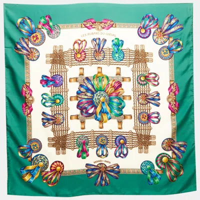 Pre-owned Hermes Green Les Rubans Du Cheval Silk Scarf