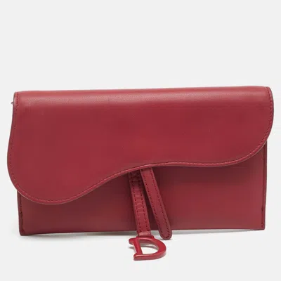 Pre-owned Dior Saddle Burgundy Leather Continental Wallet