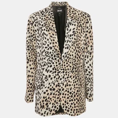 Pre-owned Just Cavalli Beige Jaguar Print Silk Blend Blazer M In Sand