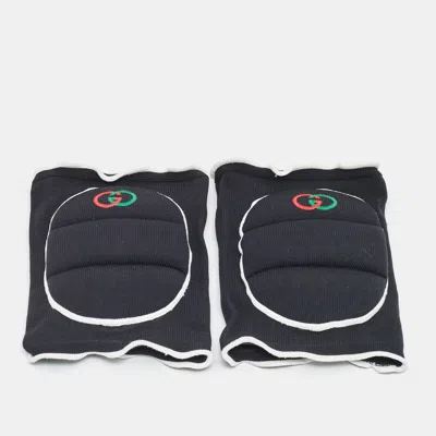 Pre-owned Gucci Black Logo Embroidered Stretch Knit Knee Pads L