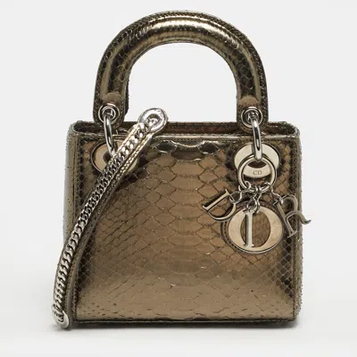 Pre-owned Dior Mini Metallic Python Tote In Silver