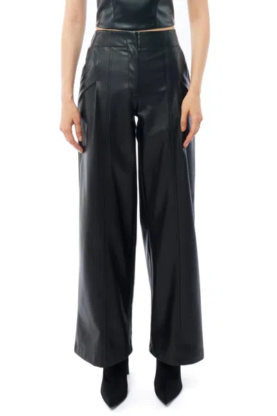 Lblc The Label Clark Faux Leather Wide Leg Pant In Black In Black