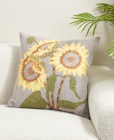 Saro Lifestyle Embroidered Sunflower Poly Filled Decorative Pillow, 20" X 20" In Yellow