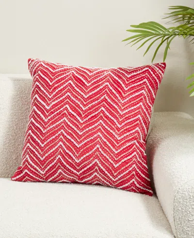 Saro Lifestyle Velvet Beaded Chevron Poly Filled Decorative Pillow, 20" X 20" In Red