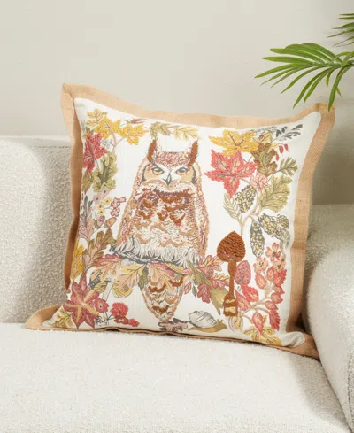 Saro Lifestyle Embroidered Owl Poly Filled Decorative Pillow, 20" X 20" In Multi