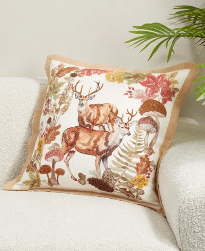 Saro Lifestyle Embroidered Deer Poly Filled Decorative Pillow, 20" X 20" In Multi