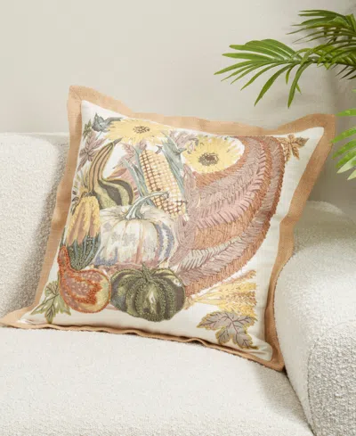Saro Lifestyle Embroidered Cornucopia Poly Filled Decorative Pillow, 20" X 20" In Multi