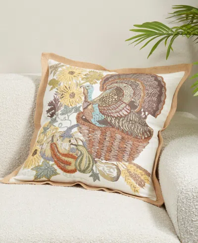 Saro Lifestyle Embroidered Turkey Poly Filled Decorative Pillow, 20" X 20" In Multi