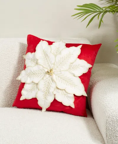 Saro Lifestyle Velvet Poinsettia Poly Filled Decorative Pillow, 16" X 16" In Red