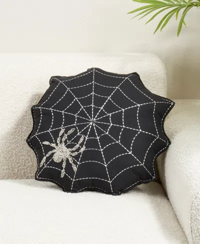 Saro Lifestyle Embroidered Spider Web Poly Filled Decorative Pillow, 18" X 18" In Black