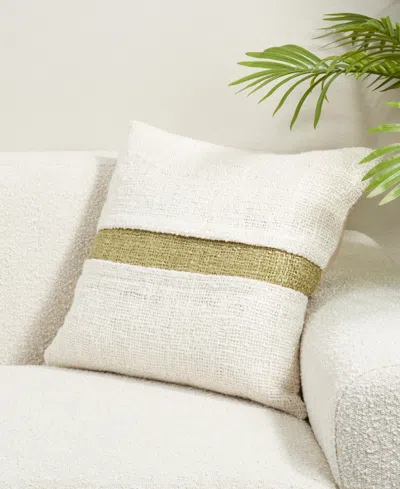 Saro Lifestyle Banded Down Filled Decorative Pillow, 20" X 20" In White