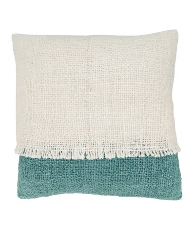 Saro Lifestyle Two-tone Fringe Down Filled Decorative Pillow, 20" X 20" In Blue