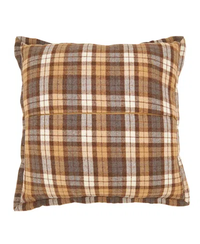 Saro Lifestyle Plaid Flange Down Filled Decorative Pillow, 18" X 18" In Brown
