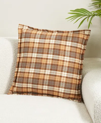 Saro Lifestyle Plaid Flange Down Filled Decorative Pillow, 18" X 18" In Brown