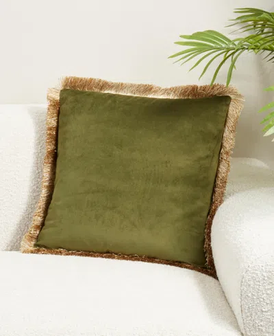 Saro Lifestyle Velvet Fringe Down Filled Decorative Pillow, 18" X 18" In Green