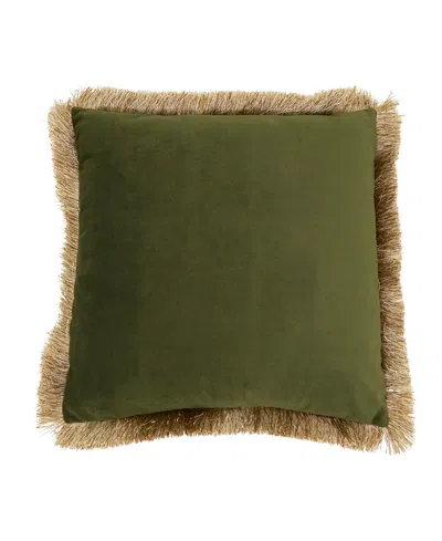 Saro Lifestyle Velvet Fringe Down Filled Decorative Pillow, 18" X 18" In Green