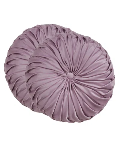 Saro Lifestyle Round Velvet Pintucked Poly Filled Decorative Pillow, Set Of 2 In Purple