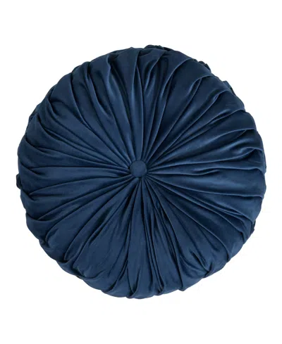 Saro Lifestyle Round Velvet Pintucked Poly Filled Decorative Pillow, Set Of 2 In Blue