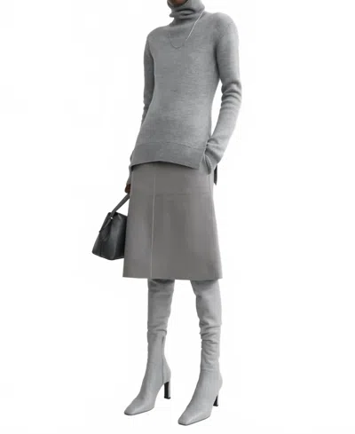 Totême High-neck Double Knit Sweater In Pale Grey Melange In Gray