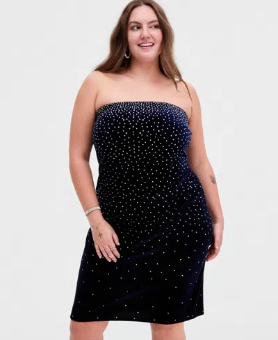 B Darlin Trendy Plus Size Strapless Rhinestone Dress In Blue