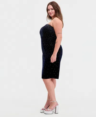 B Darlin Trendy Plus Size Strapless Rhinestone Dress In Blue