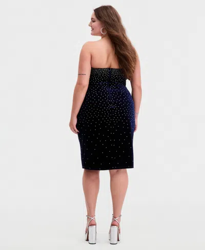 B Darlin Trendy Plus Size Strapless Rhinestone Dress In Blue