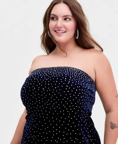 B Darlin Trendy Plus Size Strapless Rhinestone Dress In Blue
