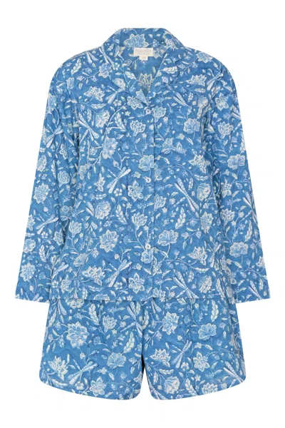 Nologo-chic Women's Hand Printed Pj Shorts Set - Dragonfly Blue In Blue
