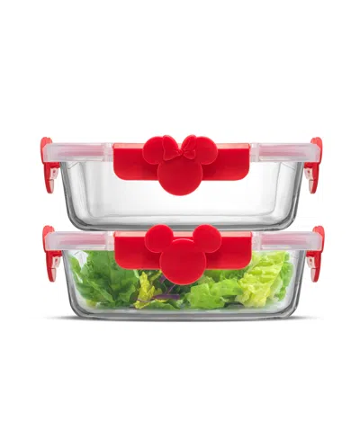 Joyjolt Disney Mickey Minnie Food Storage Containers, Set Of 2 In Red