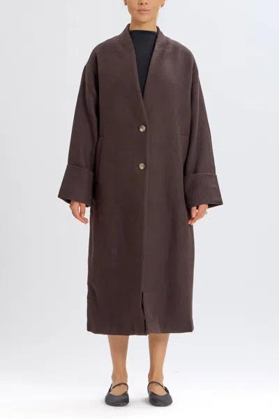 Something Navy Oversized Long Sleeve Coat In Brown In Brown