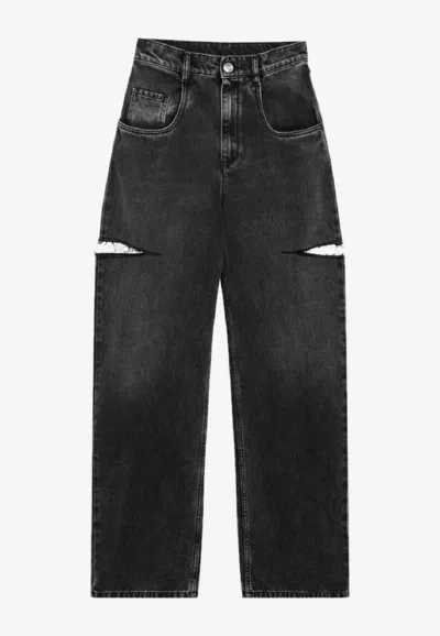 Maison Margiela Black Five-pocket Style Jeans With Rips In Cotton Denim Woman